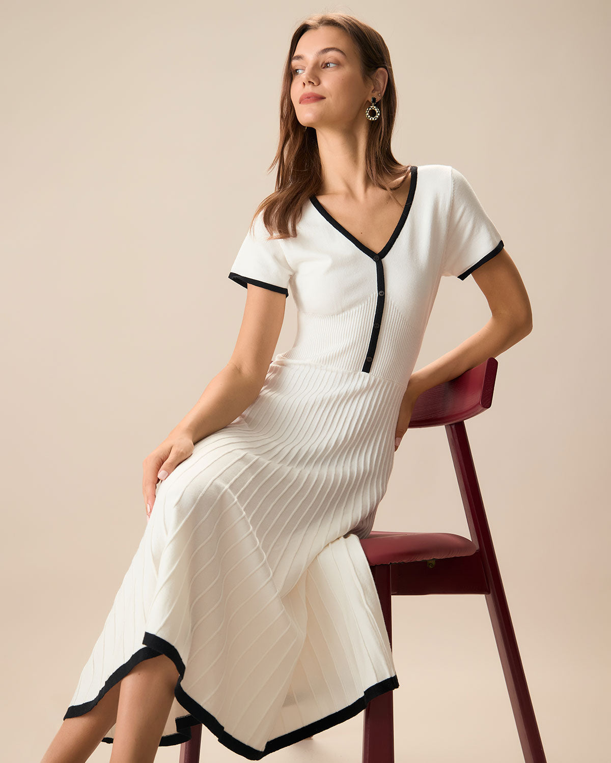 White Dress Contrast Sweater