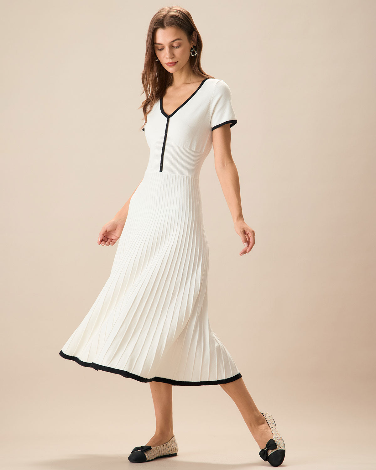 White Dress Contrast Sweater