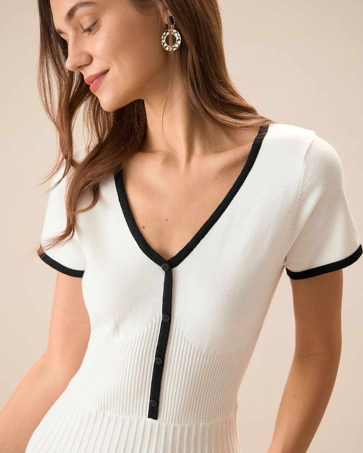 White Dress Contrast Sweater