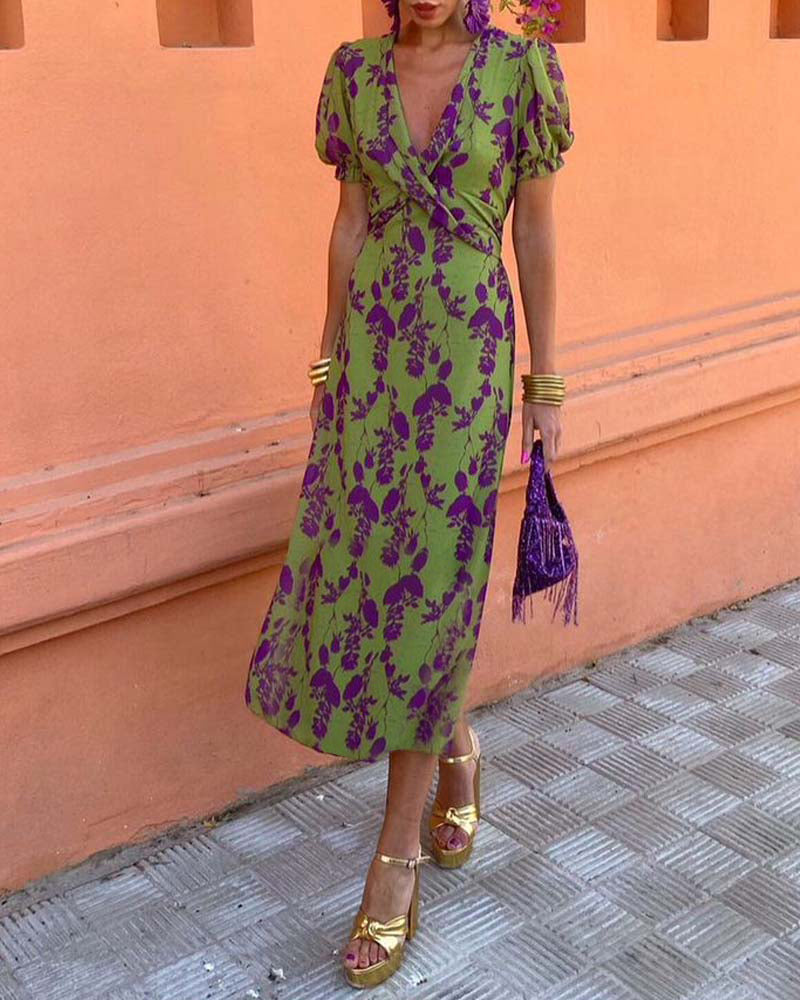 Puff Sleeve Leaf Dress
