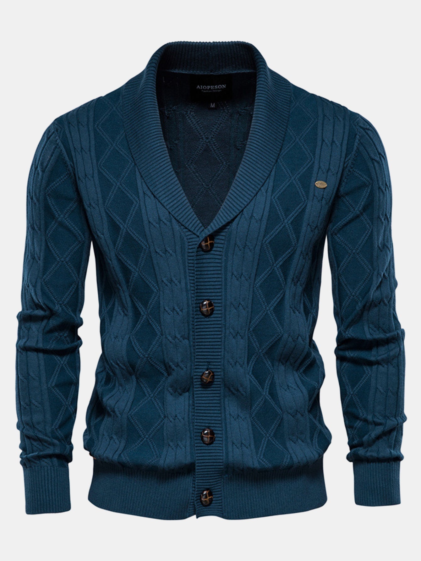 Geometric Jacquard Cardigan with Shawl Collar
