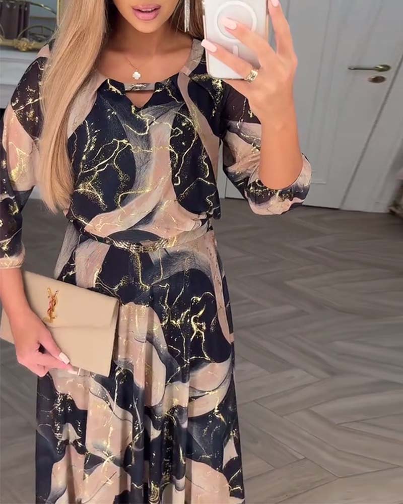 Printed Waist Midi Dress
