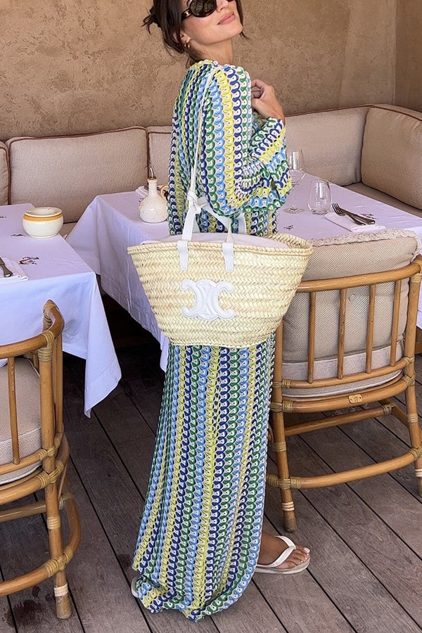 Wave Print Knit Maxi Dress