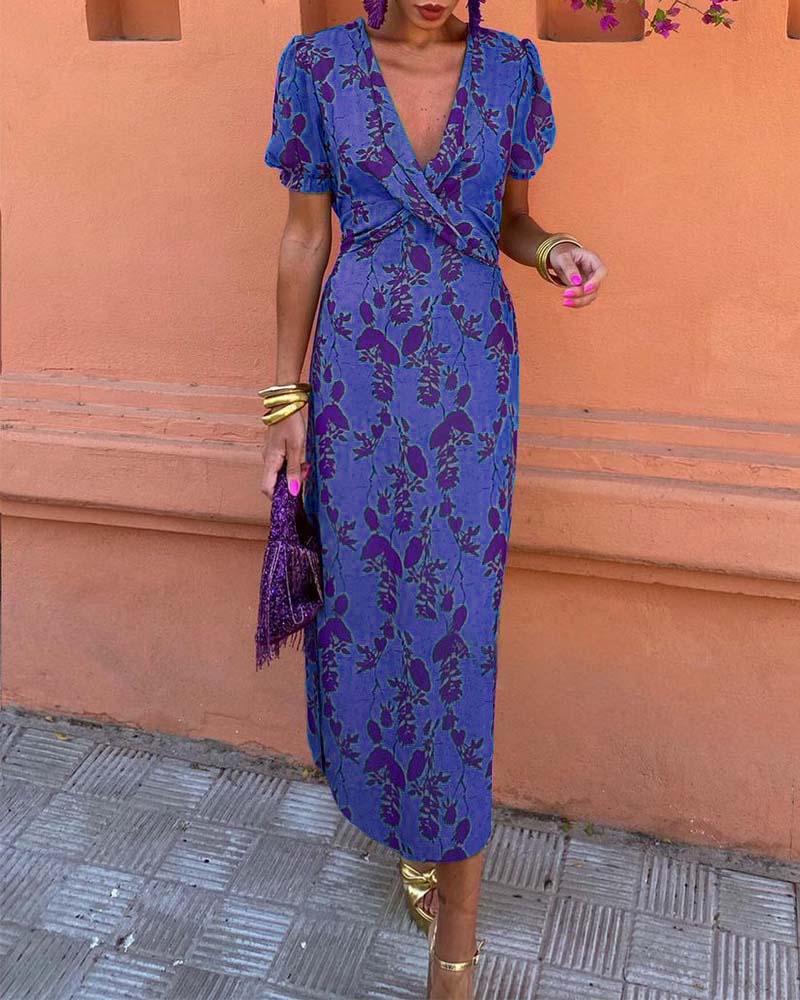 Puff Sleeve Leaf Dress
