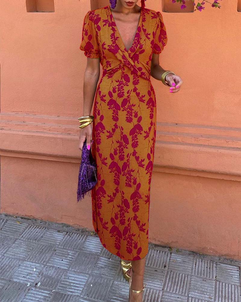 Puff Sleeve Leaf Dress