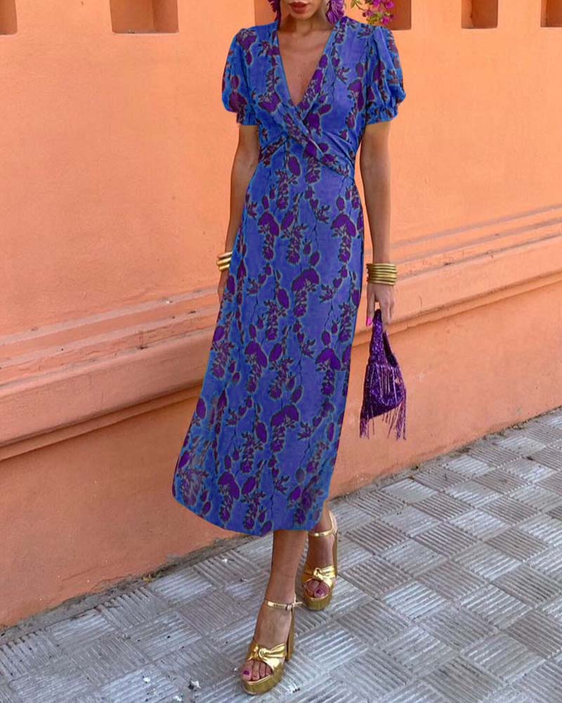 Puff Sleeve Leaf Dress