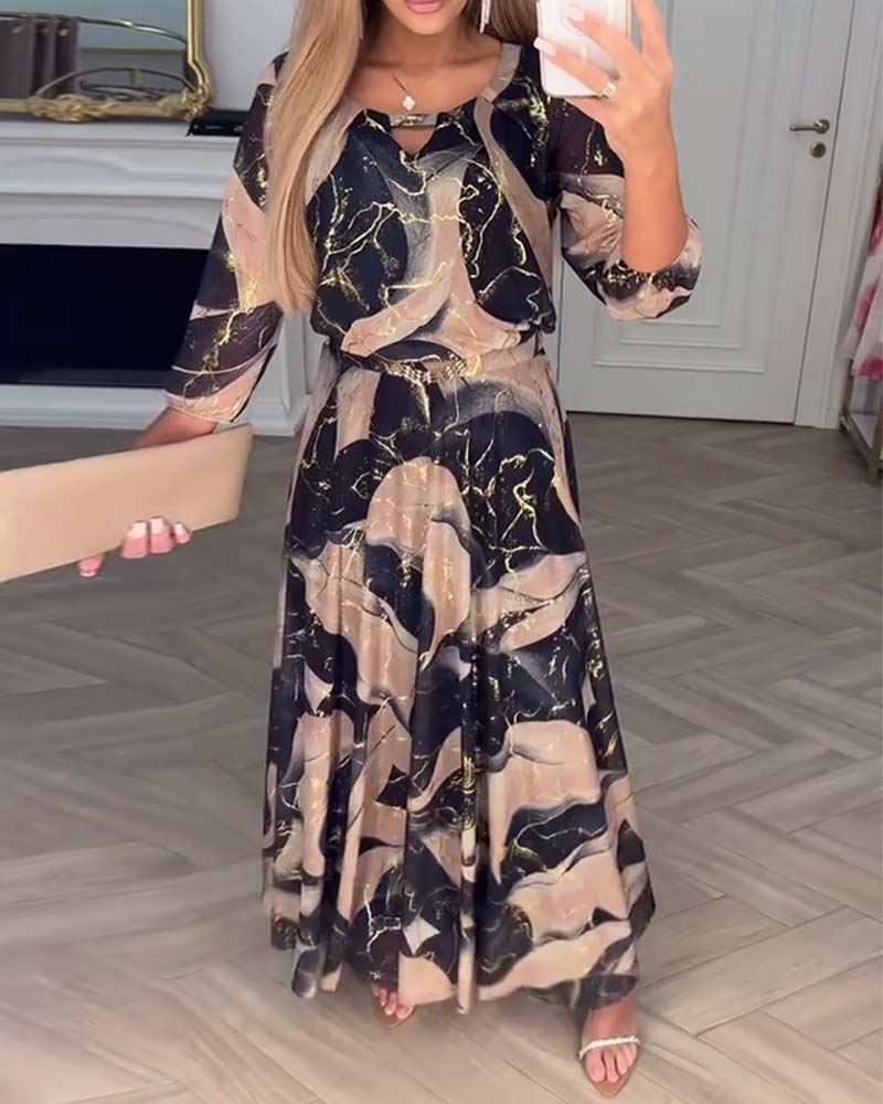 Printed Waist Midi Dress