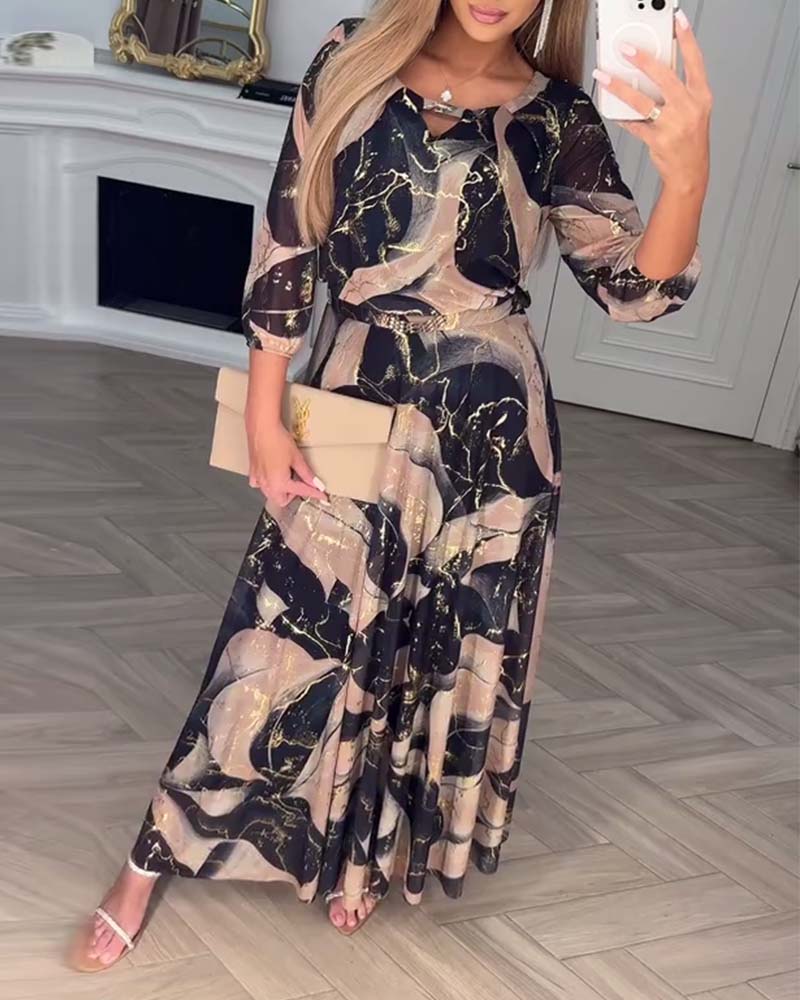 Printed Waist Midi Dress