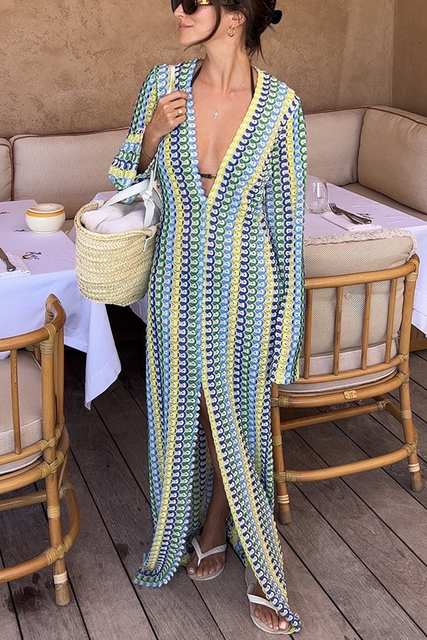 Wave Print Knit Maxi Dress