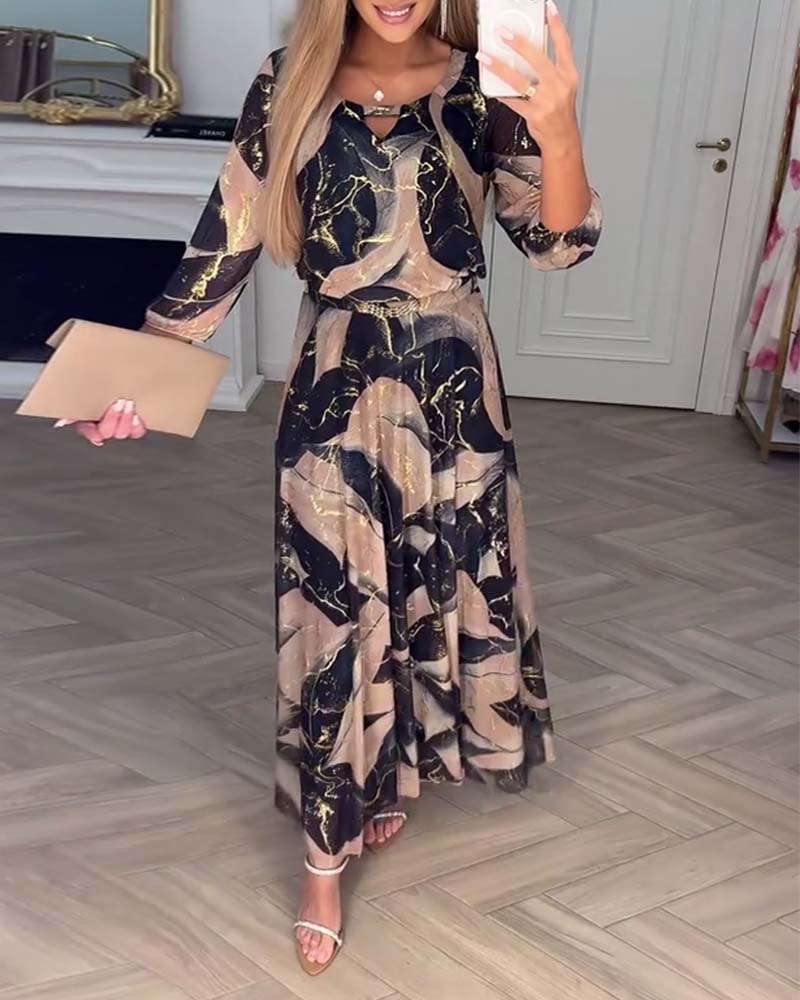 Printed Waist Midi Dress