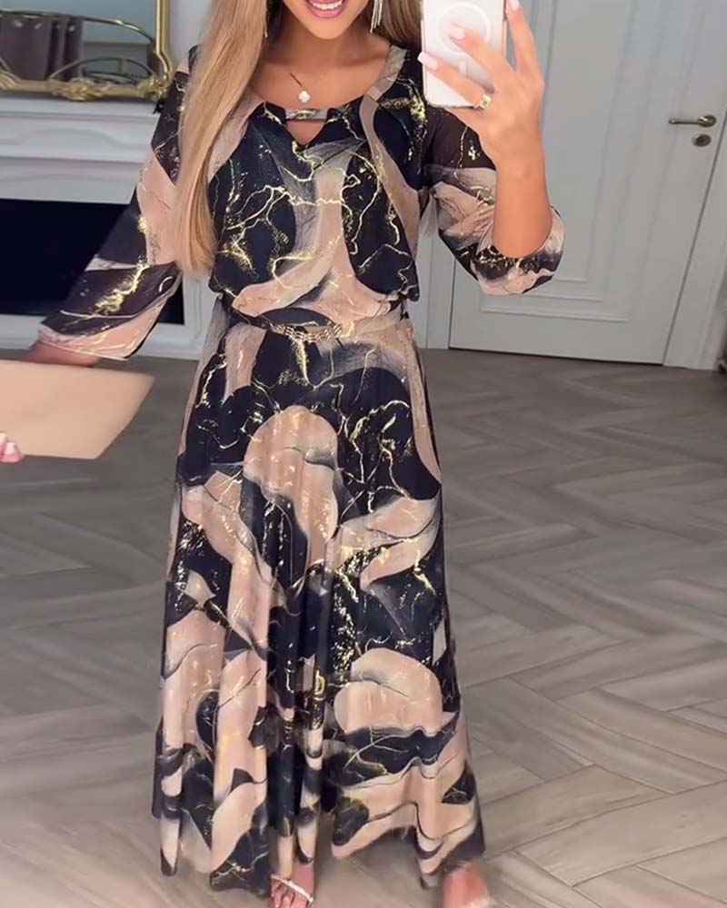 Printed Waist Midi Dress
