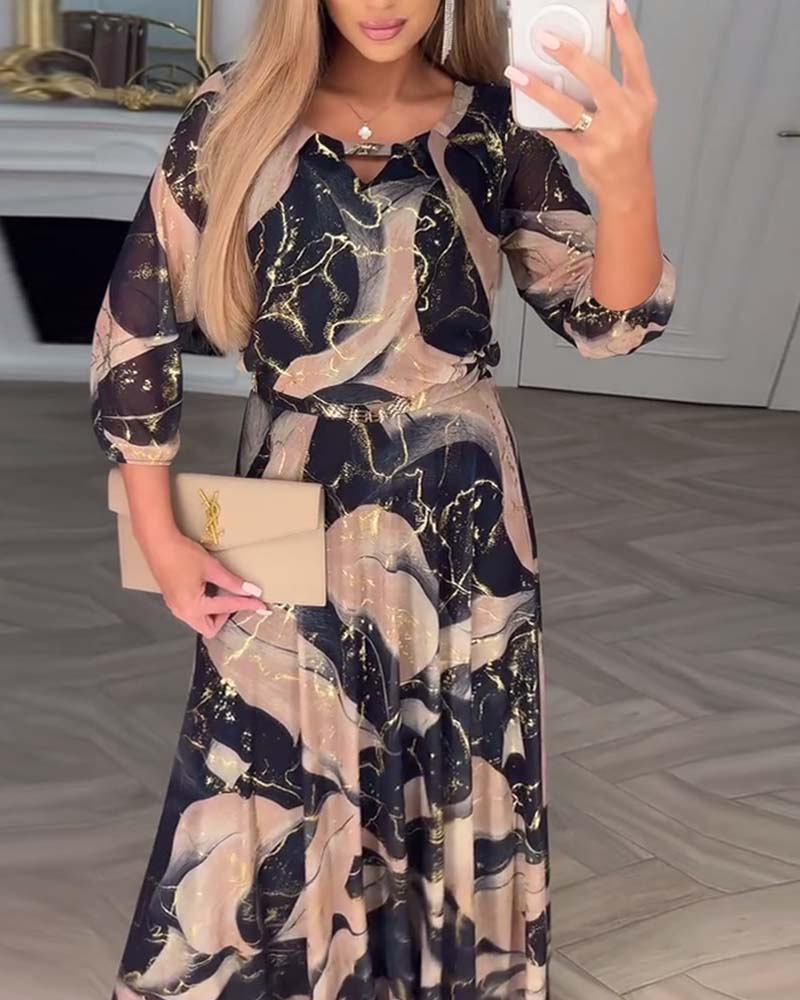 Printed Waist Midi Dress