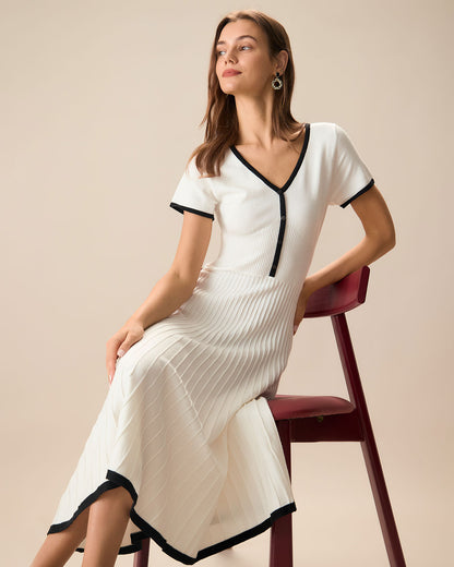White Dress Contrast Sweater