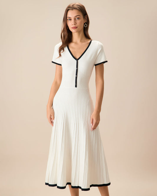 White Dress Contrast Sweater