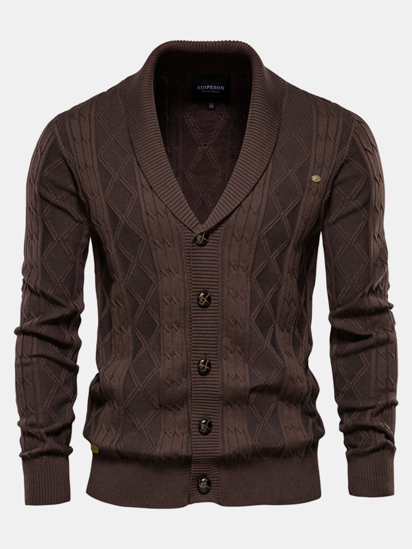 Geometric Jacquard Cardigan with Shawl Collar