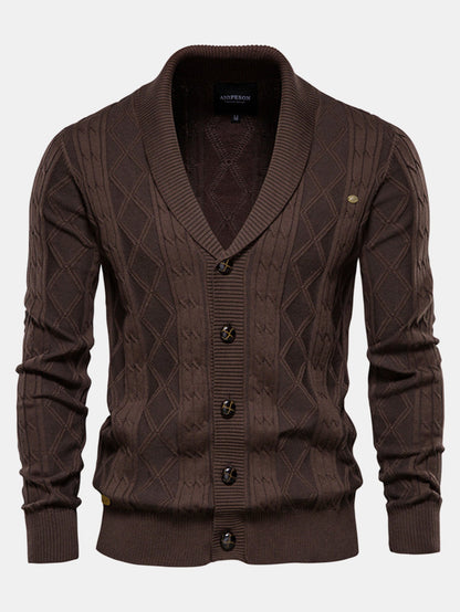 Geometric Jacquard Cardigan with Shawl Collar