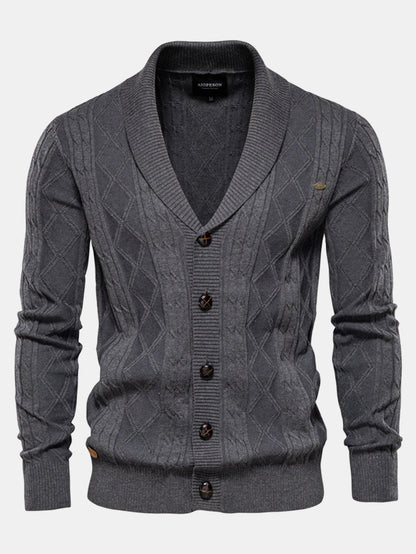 Geometric Jacquard Cardigan with Shawl Collar