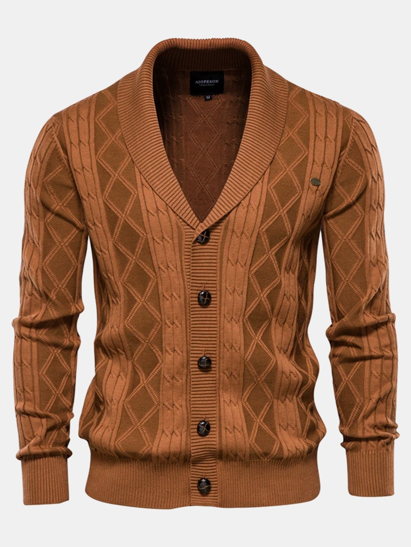 Geometric Jacquard Cardigan with Shawl Collar