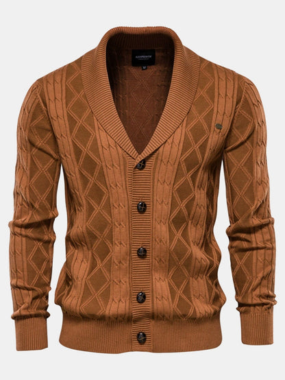 Geometric Jacquard Cardigan with Shawl Collar