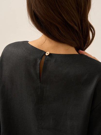 Linen Round Neck Button