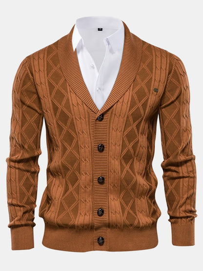 Geometric Jacquard Cardigan with Shawl Collar