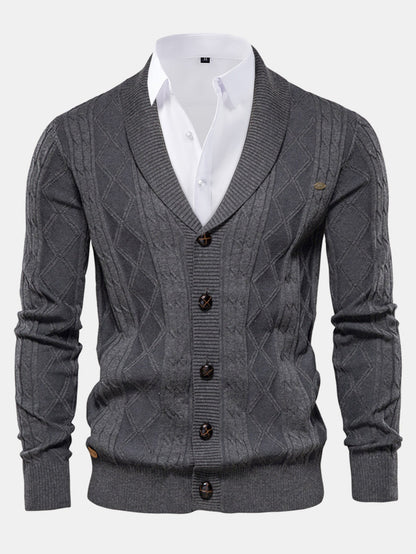 Geometric Jacquard Cardigan with Shawl Collar