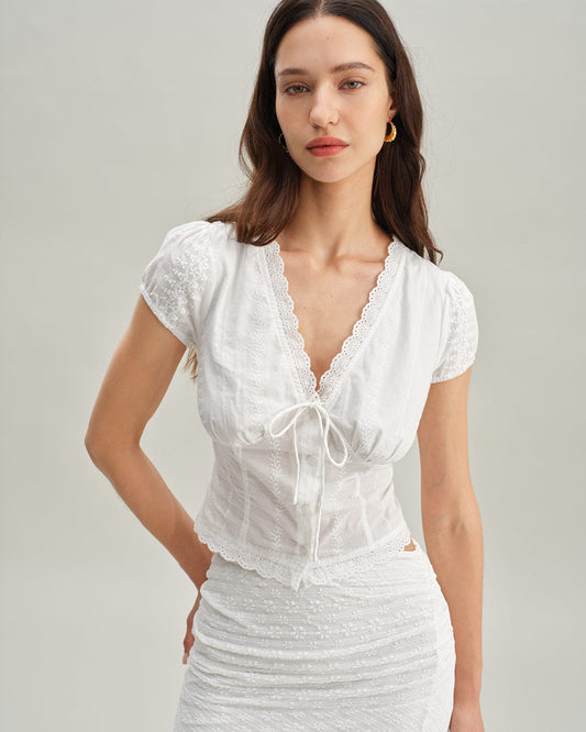 White Flutter Sleeve Blouse