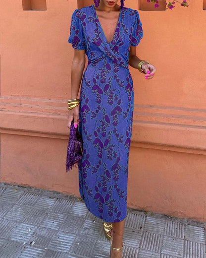 Puff Sleeve Leaf Dress