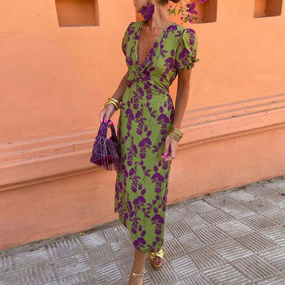 Puff Sleeve Leaf Dress