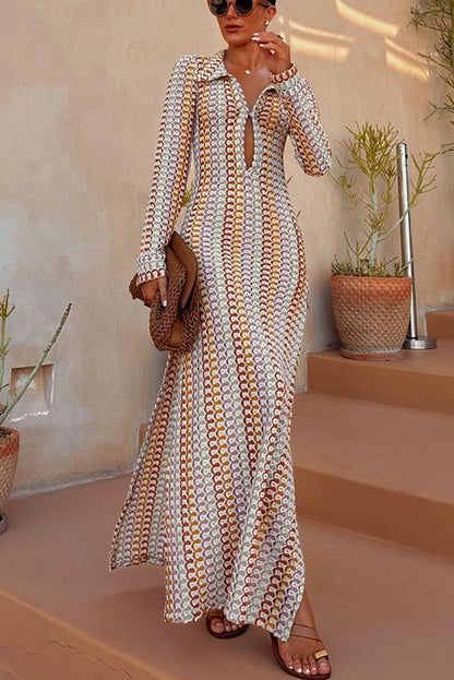 Wave Print Knit Maxi Dress