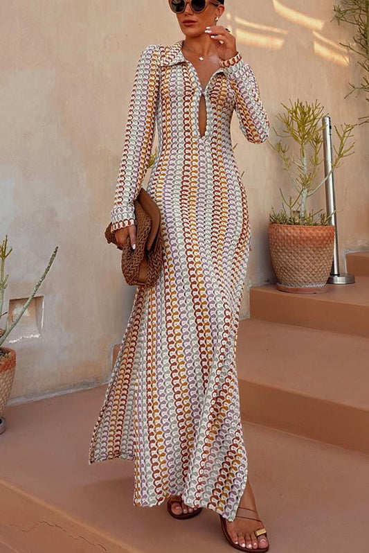 Wave Print Knit Maxi Dress