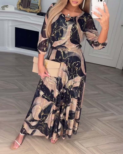 Printed Waist Midi Dress