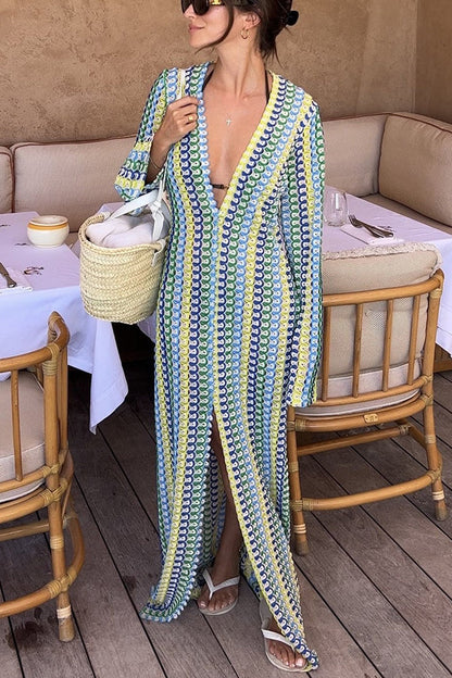 Wave Print Knit Maxi Dress