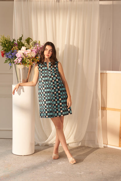 Blue Watercolour Check Schift Dress