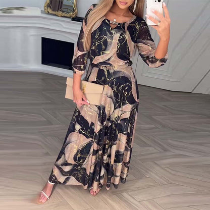 Printed Waist Midi Dress