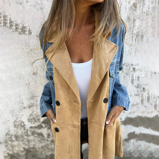 Mid-Length Denim-Seam Trench Coat
