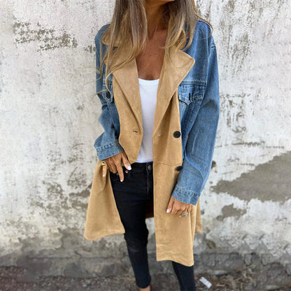 Mid-Length Denim-Seam Trench Coat