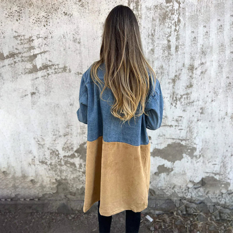 Mid-Length Denim-Seam Trench Coat