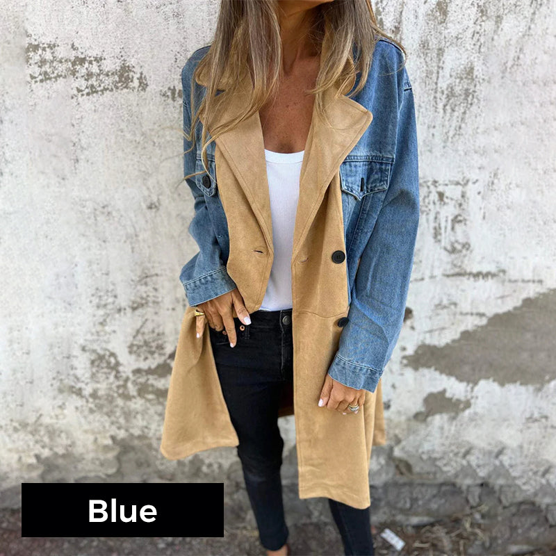 Mid-Length Denim-Seam Trench Coat