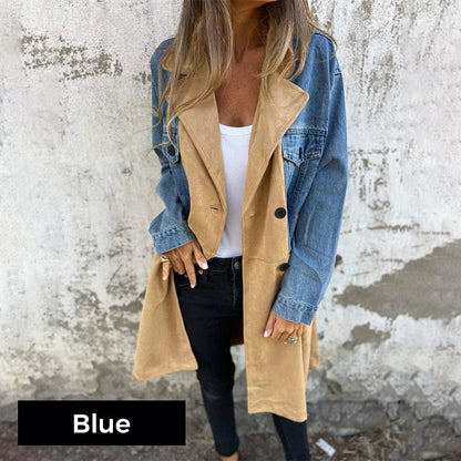Mid-Length Denim-Seam Trench Coat
