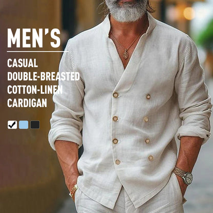 Men's Cotton-Linen Shirt with Double Cuffs