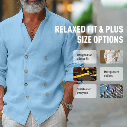 Men's Cotton-Linen Shirt with Double Cuffs