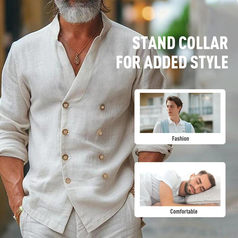 Men's Cotton-Linen Shirt with Double Cuffs