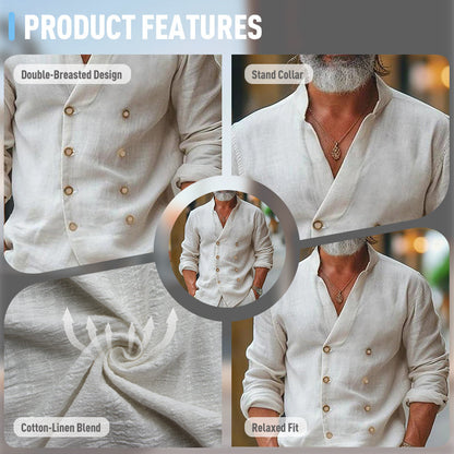 Men's Cotton-Linen Shirt with Double Cuffs
