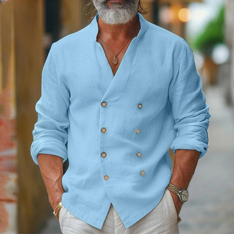 Men's Cotton-Linen Shirt with Double Cuffs