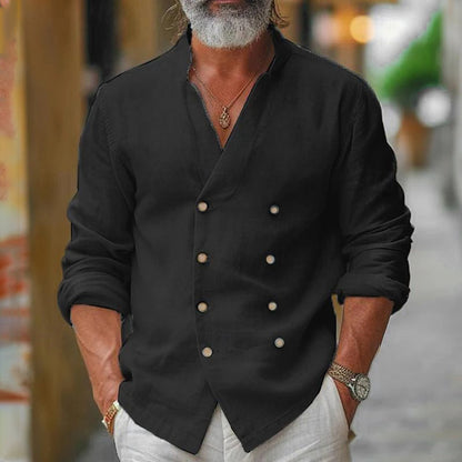 Men's Cotton-Linen Shirt with Double Cuffs