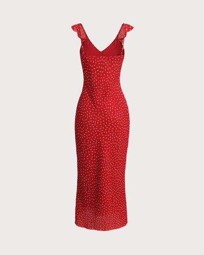 Red Floral Ruffle Dress