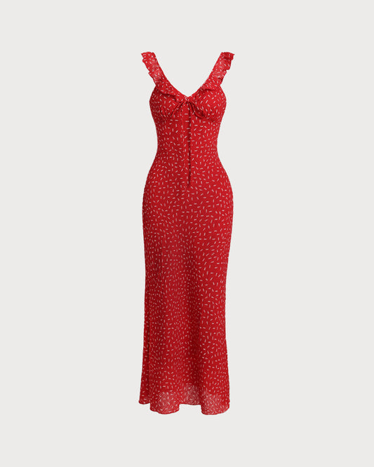 Red Floral Ruffle Dress